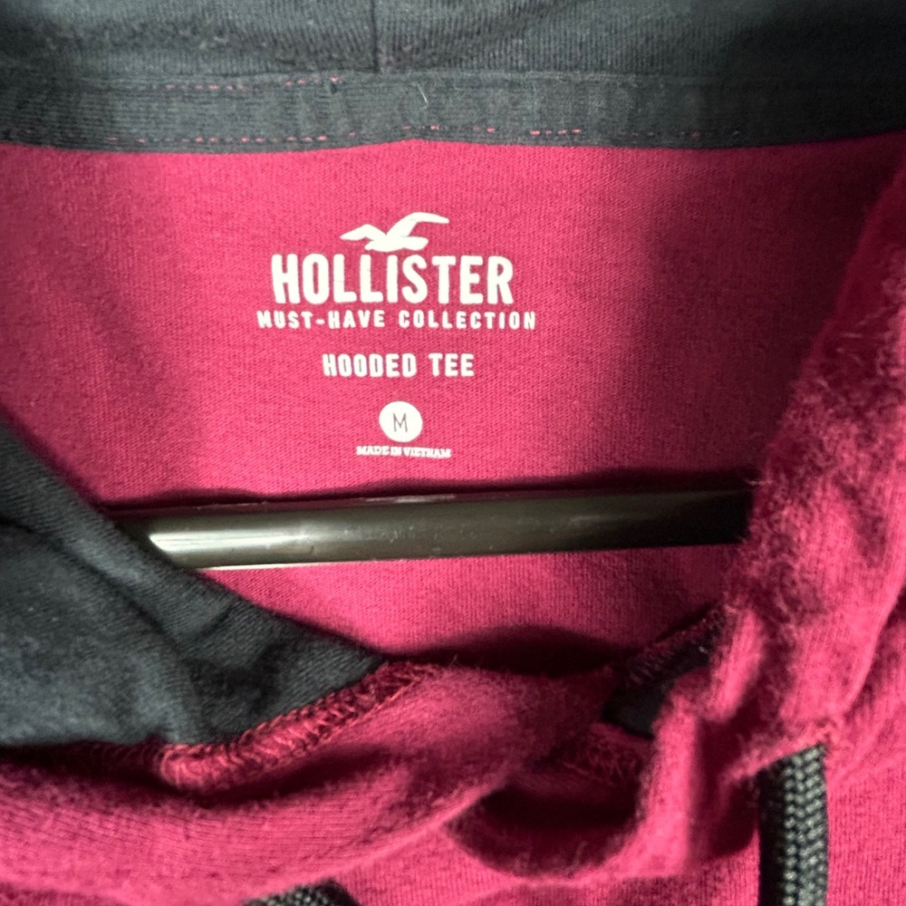 Hollister Men Burgundy‎ Hooded Tee Long Sleeve Pocket Logo Size M - Picture 3 of 9